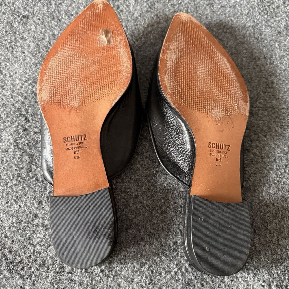 Schutz Black Studded Leather Mule Flats Pointed Toe Slip-On Women's US 8B - Picture 7 of 8